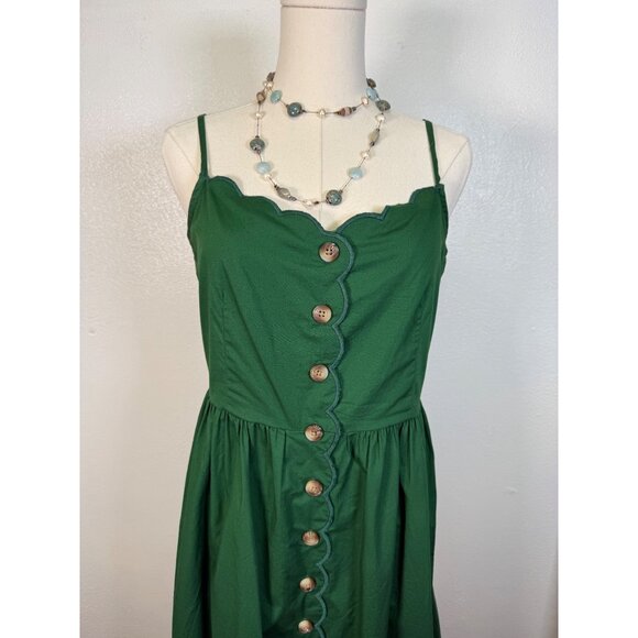 J. Crew Factory Scallop-trim button-front midi dress in fern canyon green sz 6 - Picture 11 of 16
